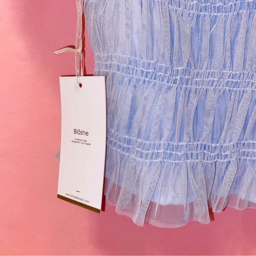 Cinderella Blue Top Puff Sleeve Elegant Lace Mesh Soft Tulle Crop Medium Blāshe - Picture 13 of 13